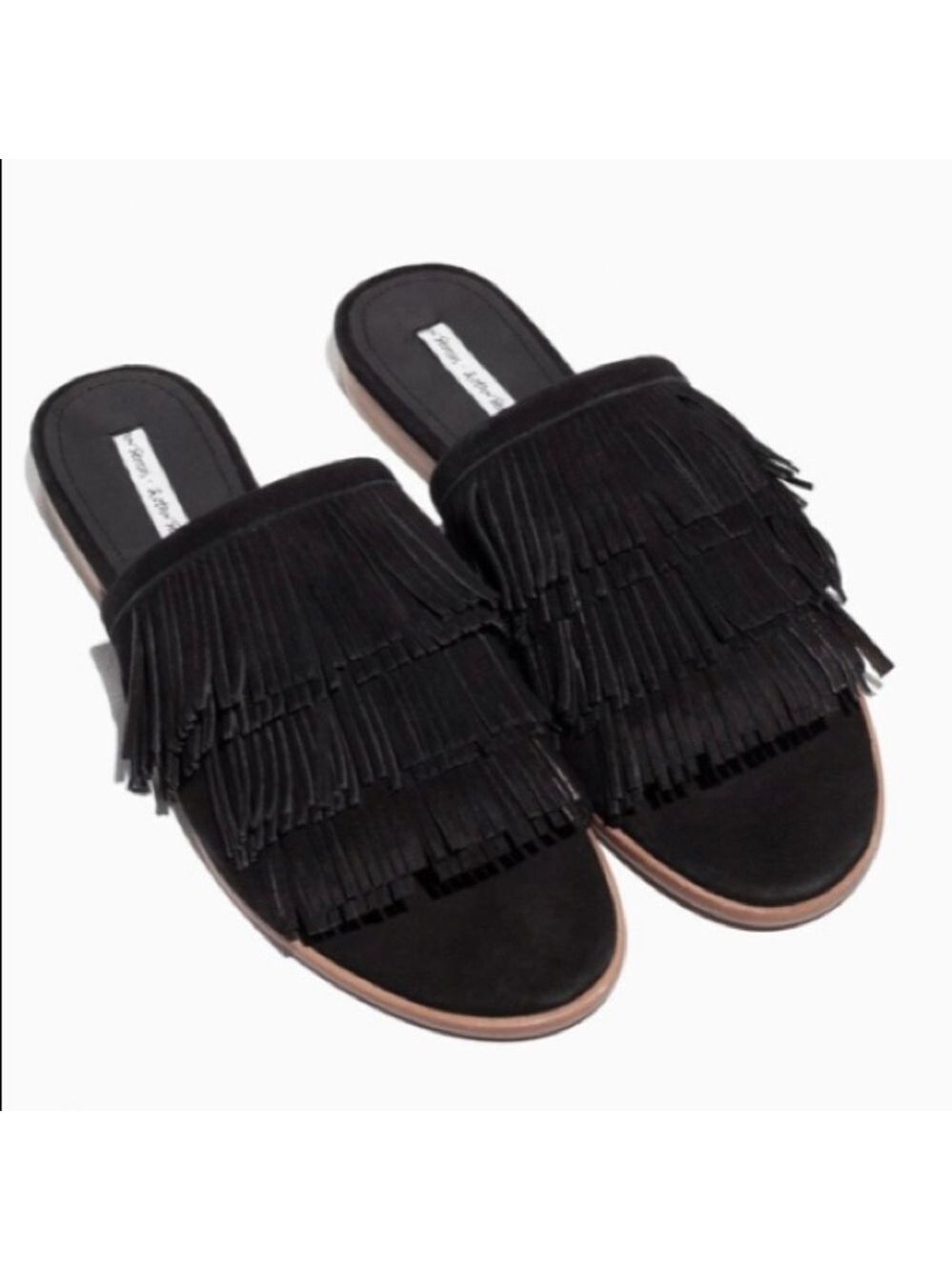& Other Stories Black Leather Fringe Slip On Sandals